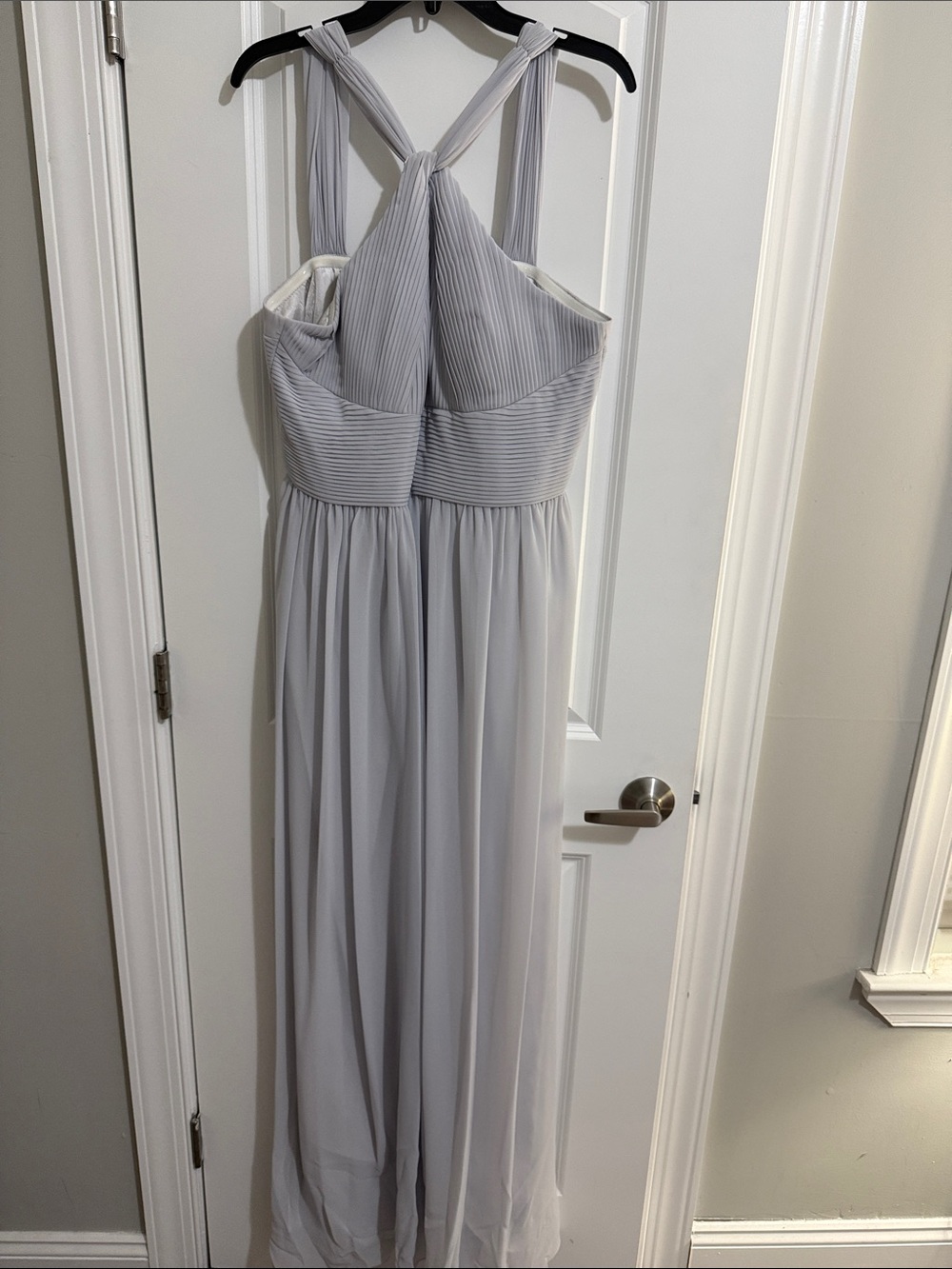 Donna Morgan Light Gray Pleated Chiffon Prom Dress